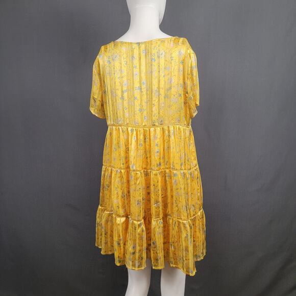 Urban Outfitters Tiered Mini Dress Small Crinkle Floral Boho Chic - Picture 4 of 7